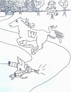 sketch of goose chasing Mustang